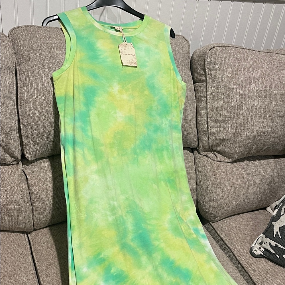 Hem & Thread Green and Yellow Tie-Dye Dress